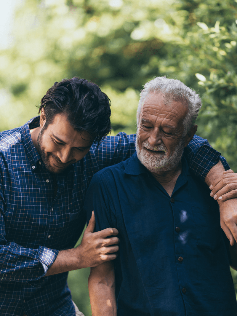Father and son walking