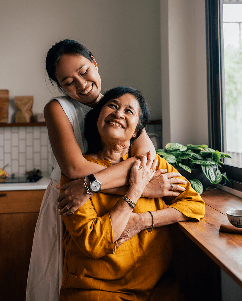 Mother and daughter embracing