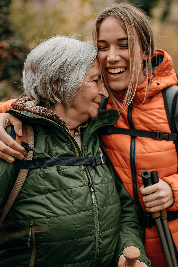 Two women hiking in the Fall